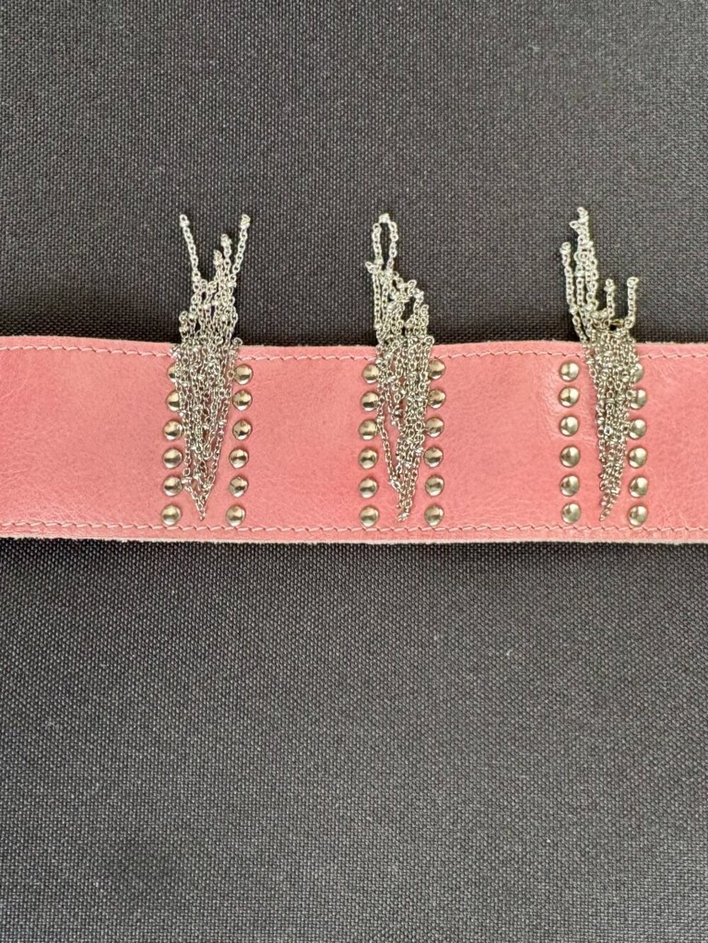 Pink Leather Snap Bracelet with Studs and Chains, Medium